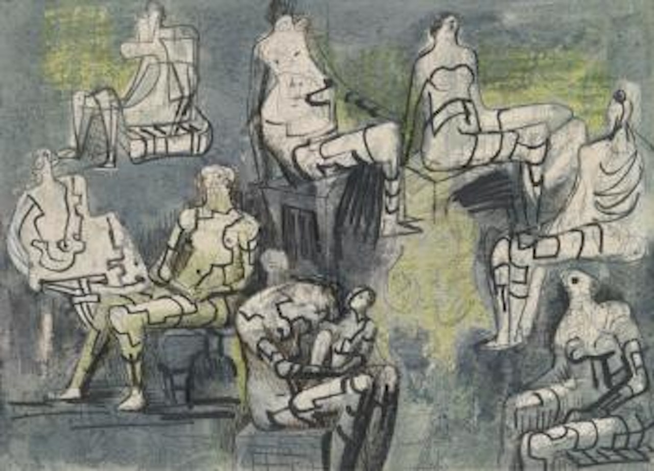 Seated Figures And Mother And Child (Drawing For Sculpture) by Henry Moore