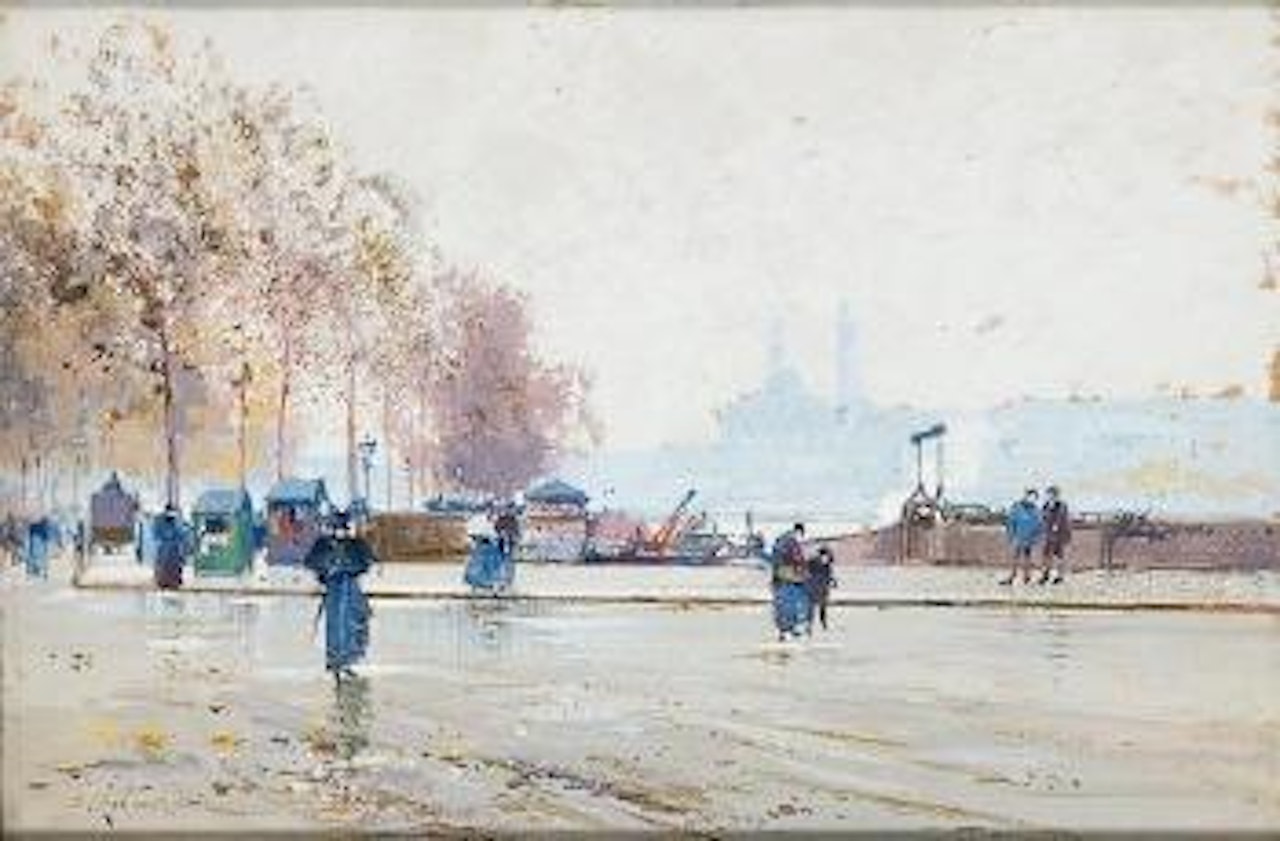 Día de lluvia en París by Eugene Galien-Laloue