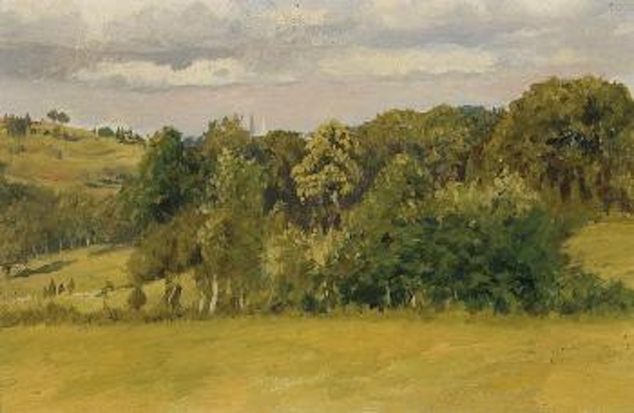 New England Meadow with Trees and Spires by Edwin Lord Weeks