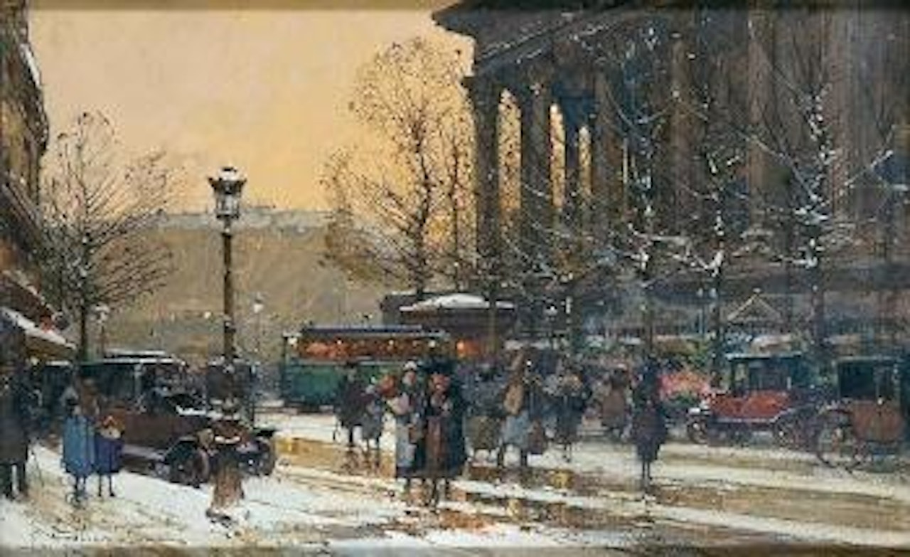 La Madeleine un dia de nieve by Eugene Galien-Laloue