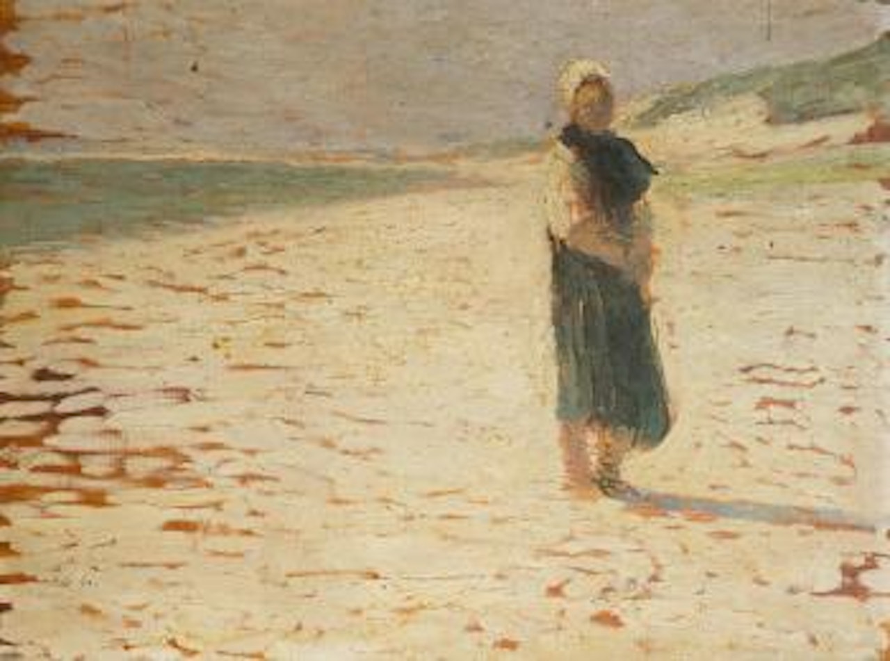 Femme en costume local debout sur une plage by Henri Jean Guillaume Martin