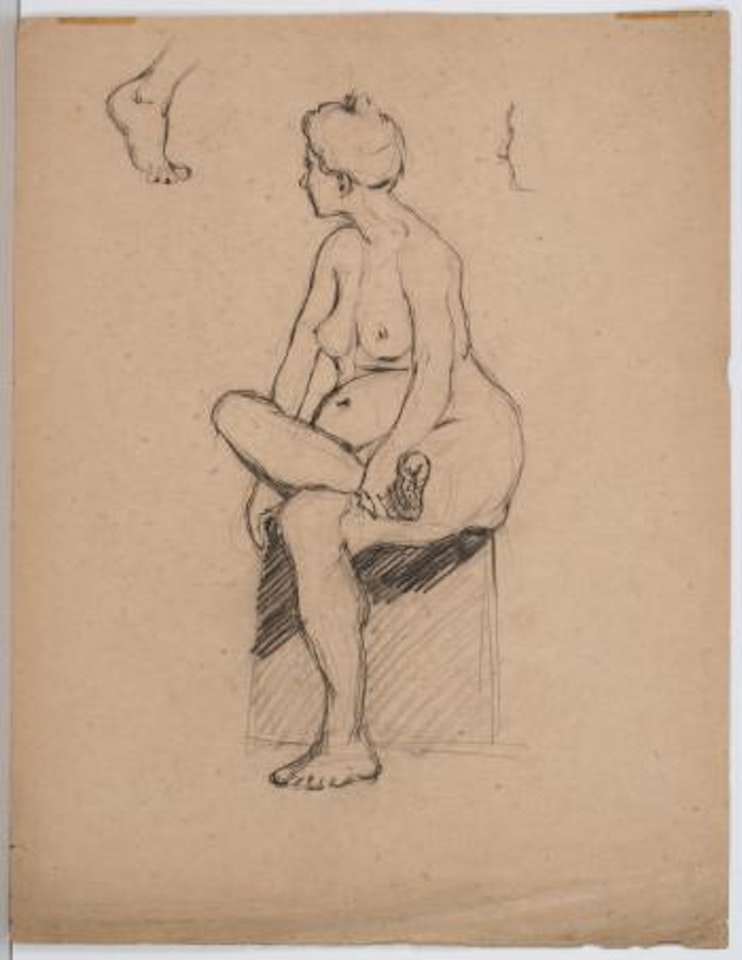 Weiblicher Akt sitzend, ein Bein überschlagen haltend, im Oberrand Fuß- und Profilstudie by Francis Picabia