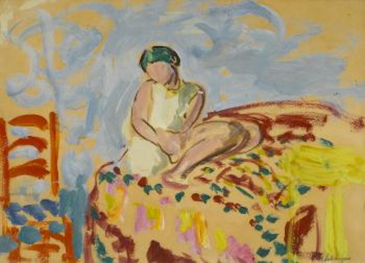 Jeune fille au turban vert assise sur un sofa by Henri Lebasque