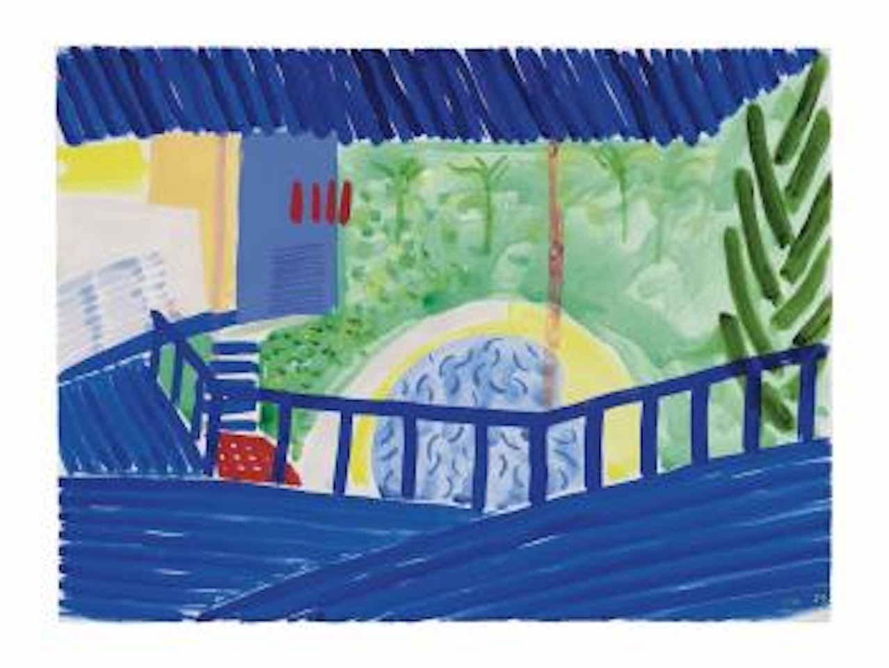 Terrace and Pool with Pink Wall by David Hockney