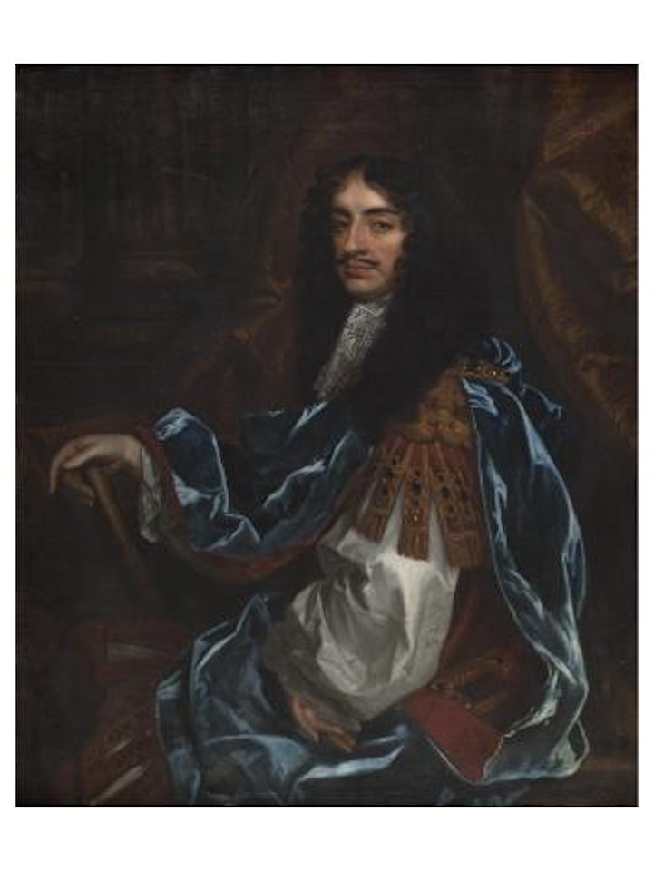 A three quarter length portrait of Charles II in blue robe by Sir Peter Lely