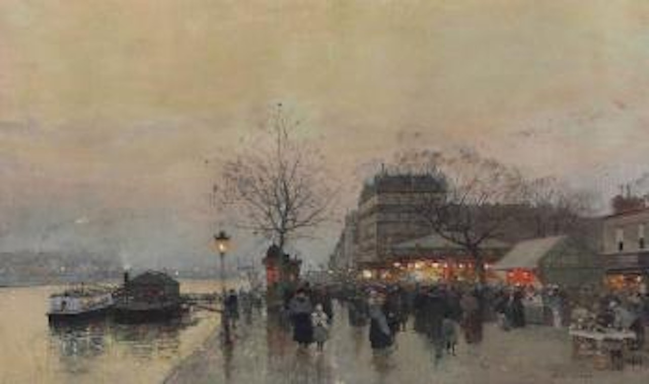 A street fair on the banks of the Seine by Luigi Loir