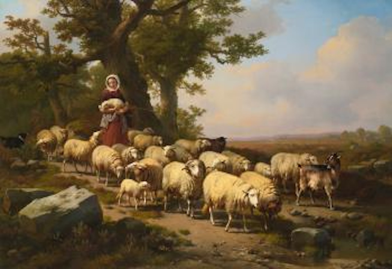 A Shepherdess With Her Flock by Eugène Joseph Verboeckhoven