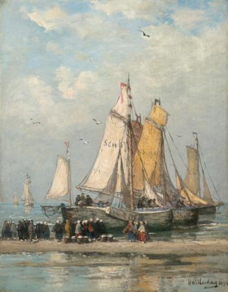The Return Of The Fishing Fleet On Scheveningen Beach by Hendrik-Willem Mesdag