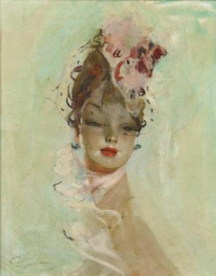 Femme sur fond turquoise by Jean Gabriel Domergue