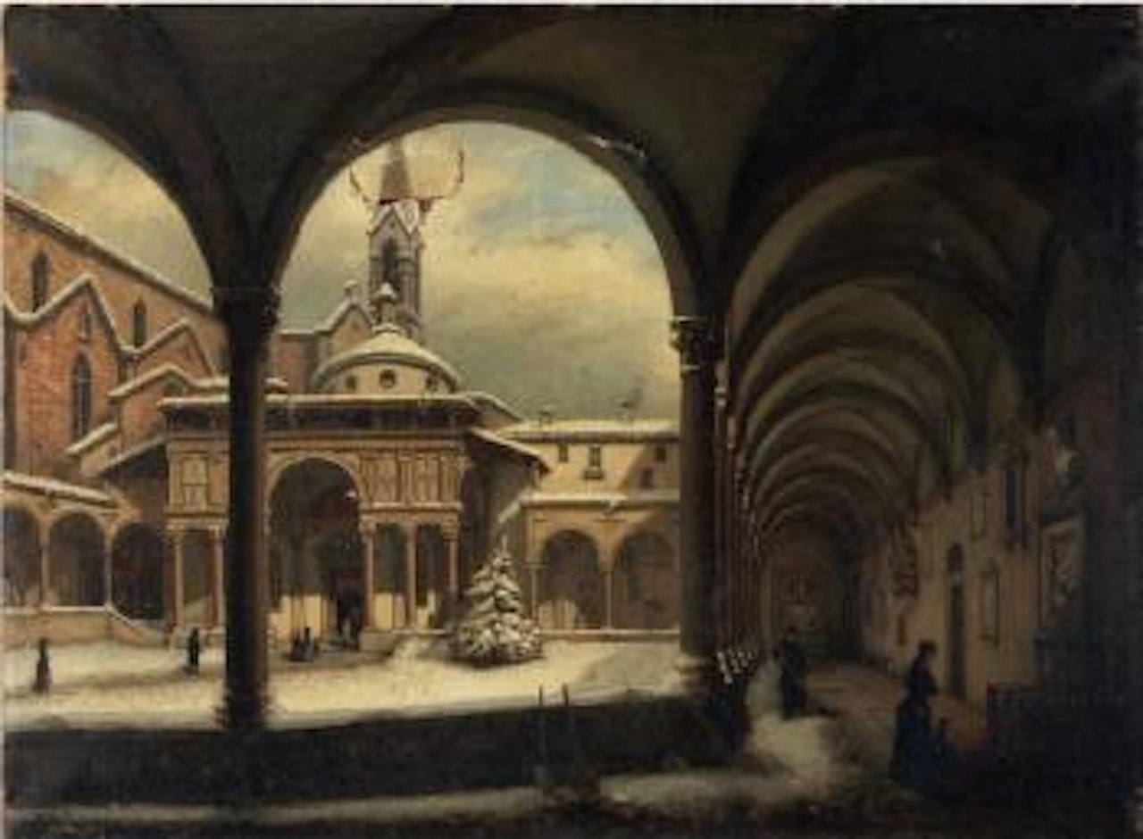 Il Chiostro della Chiesa di Santa Croce e la Cappella Pazzi sotto la neve by Carlo Canella