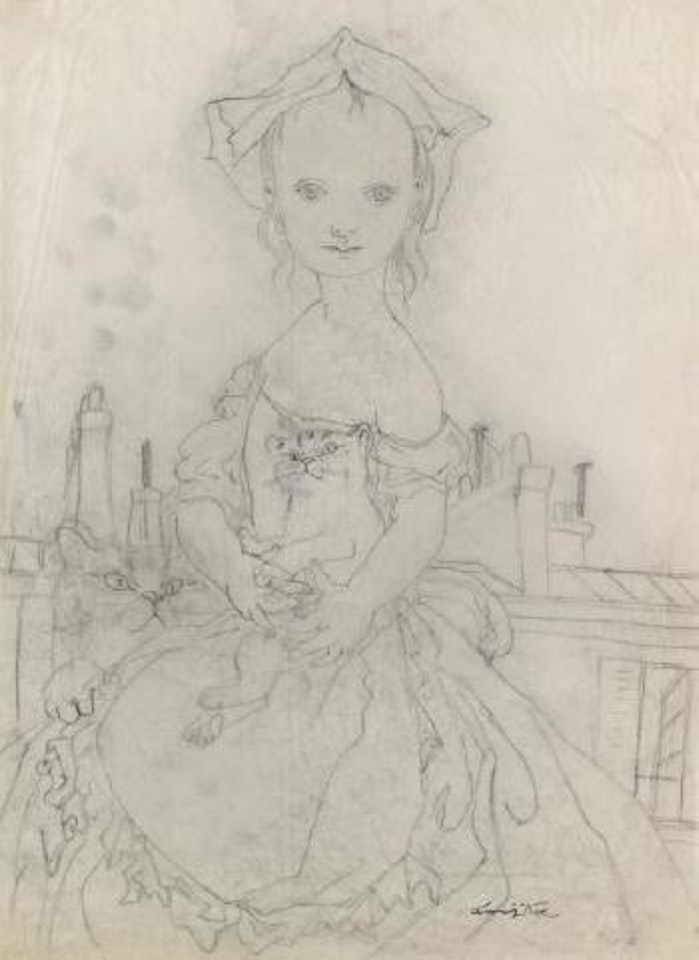 Jeune fille et ses chats sur les toits de Paris by Leonard Tsuguharu Foujita