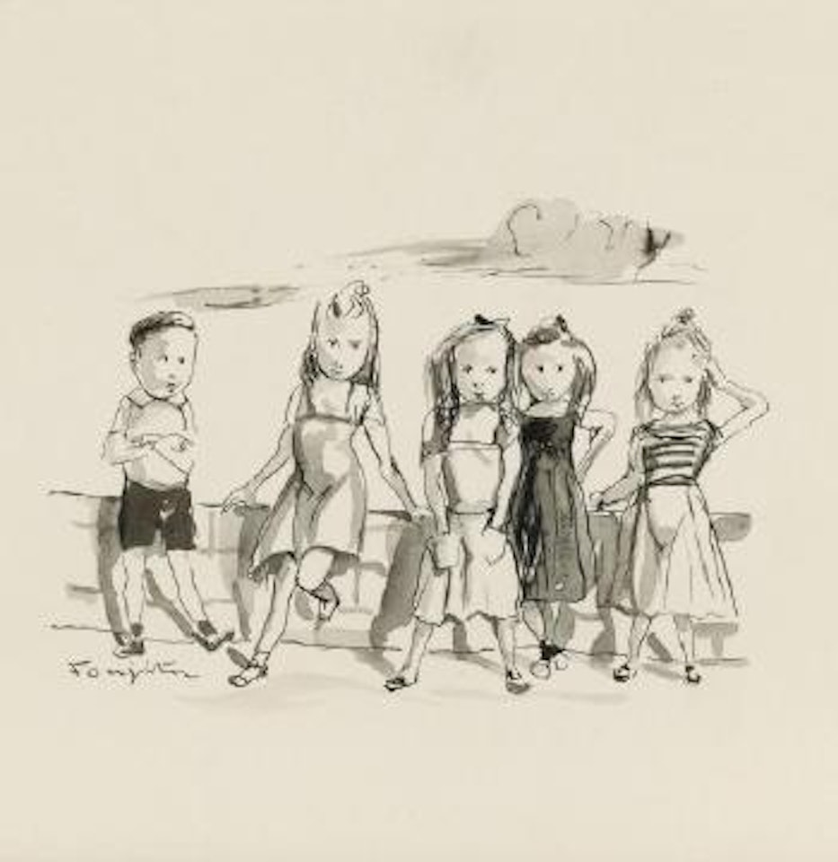 Enfants sur un muret by Leonard Tsuguharu Foujita