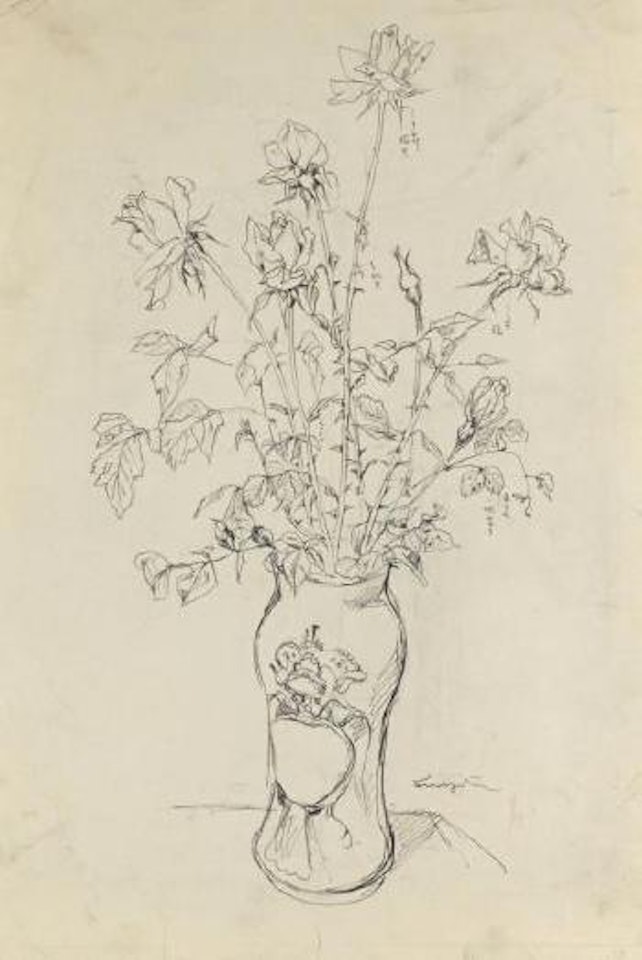 Boquet de roses dans un vase décoré by Leonard Tsuguharu Foujita