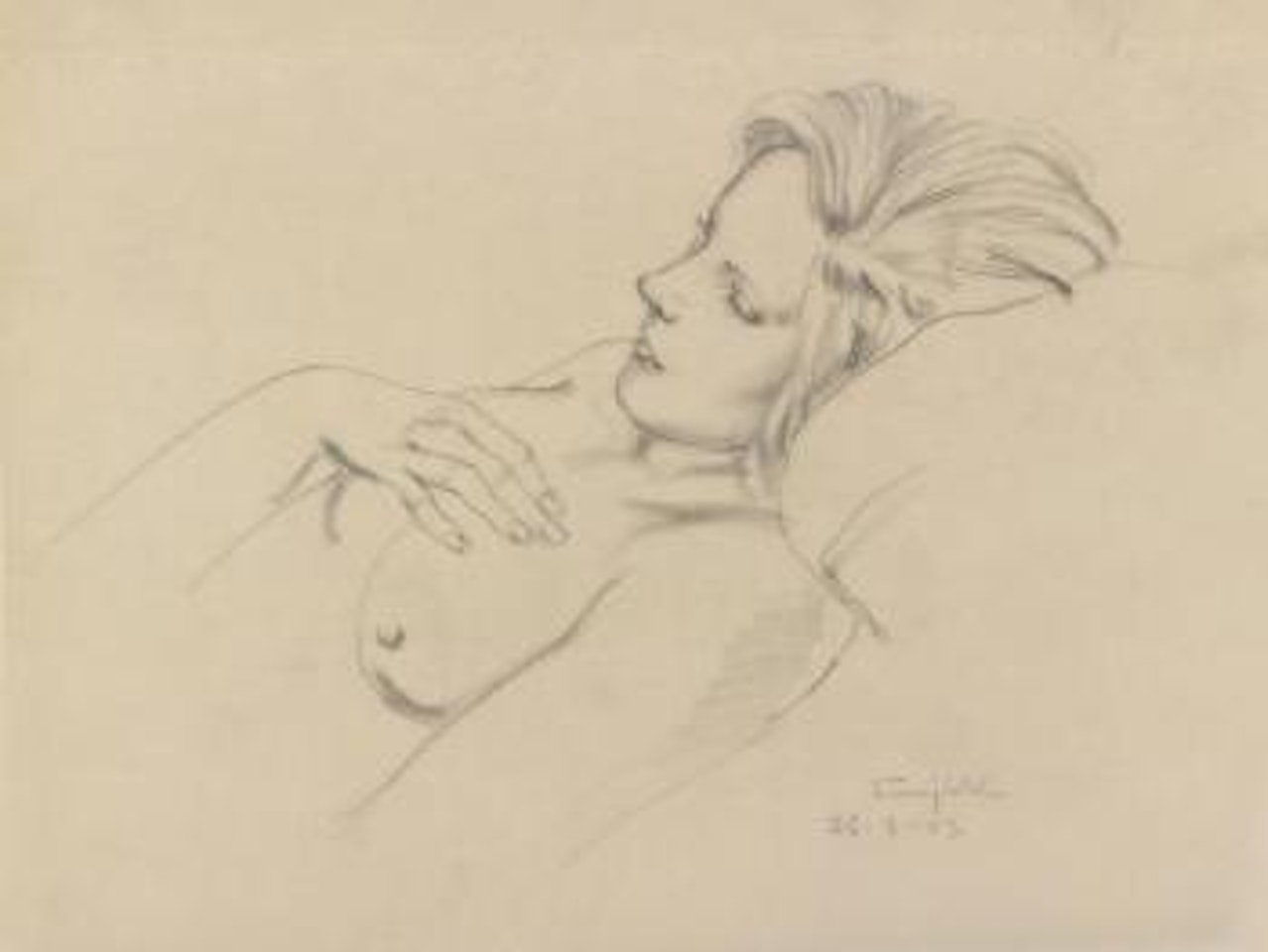 Nu assoupi la main sur le sein by Leonard Tsuguharu Foujita