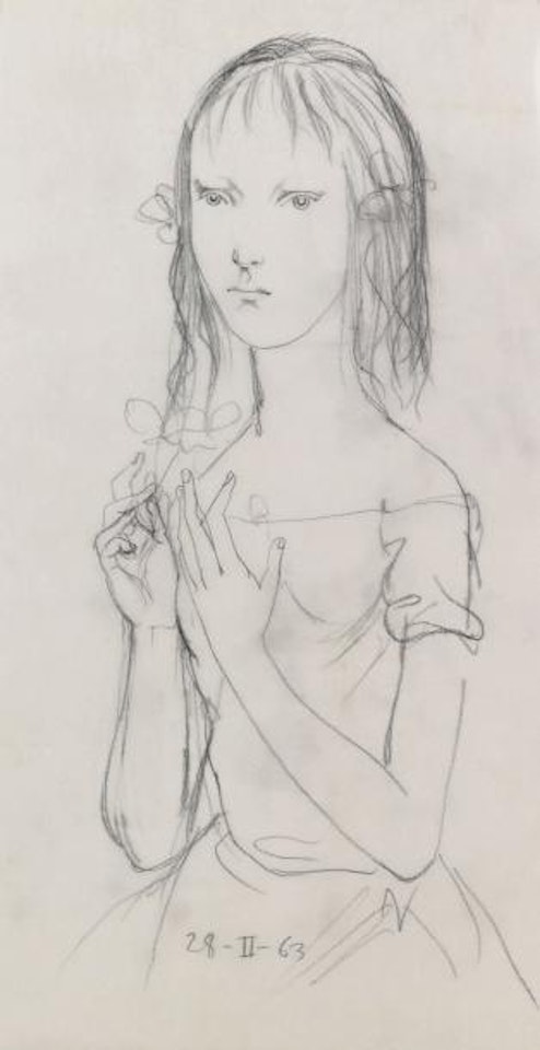 Jeune fille jouant avec des petales de fleurs by Leonard Tsuguharu Foujita