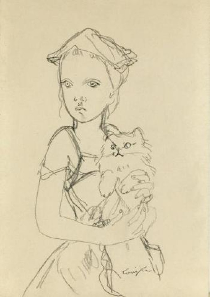 Jeune fille portant son chat by Leonard Tsuguharu Foujita