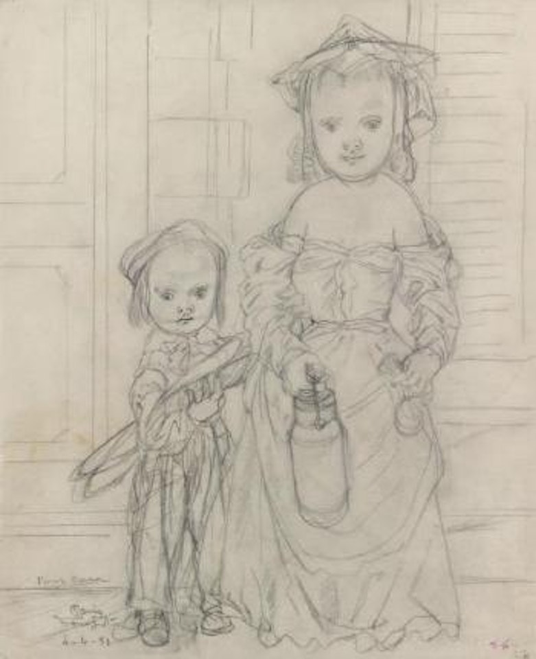 Frère et sœur aux baguettes et au pot au lait by Leonard Tsuguharu Foujita