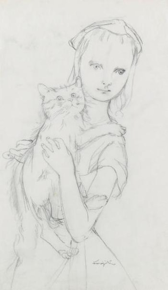 Jeune fille portant son chat by Leonard Tsuguharu Foujita