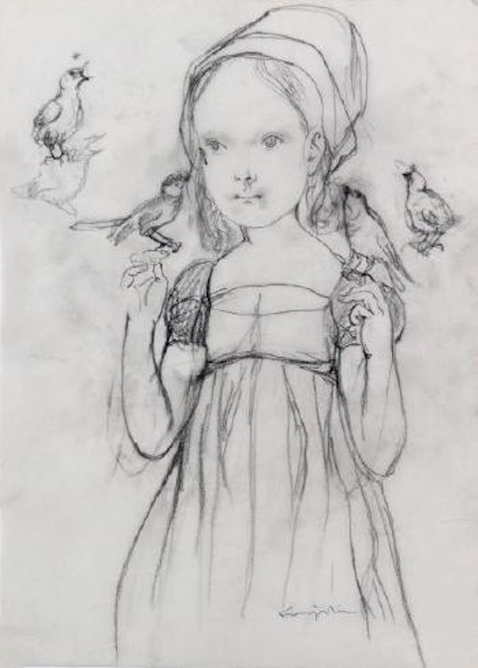 Jeune fille conversant avec des oiseaux by Leonard Tsuguharu Foujita