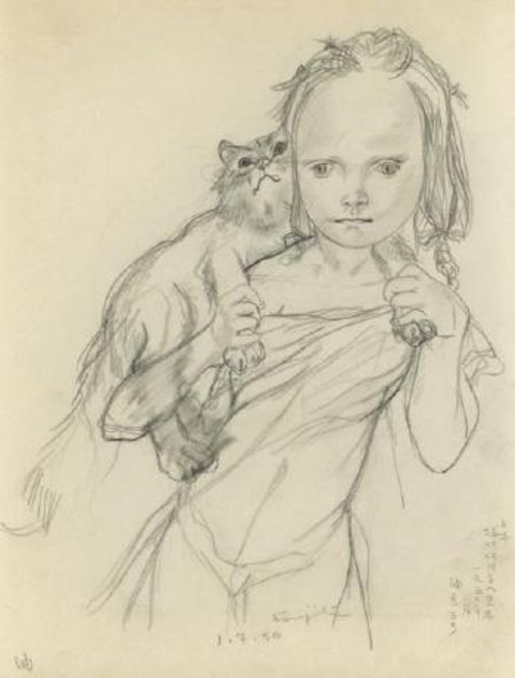 Fillette au chat, devant le lit by Leonard Tsuguharu Foujita