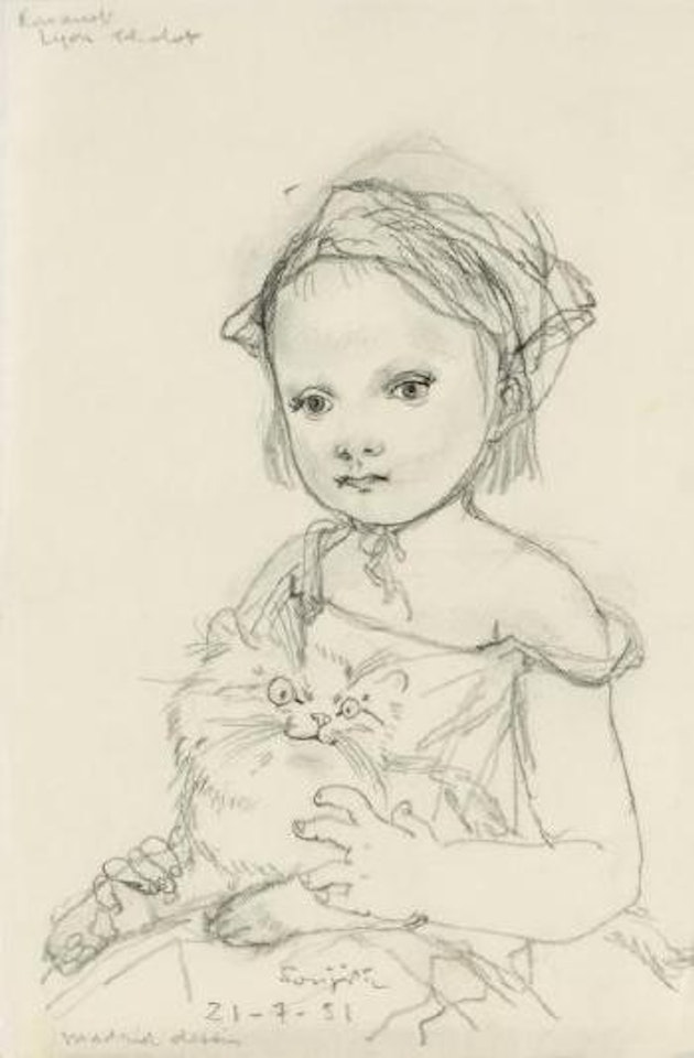 Fillette et chat by Leonard Tsuguharu Foujita
