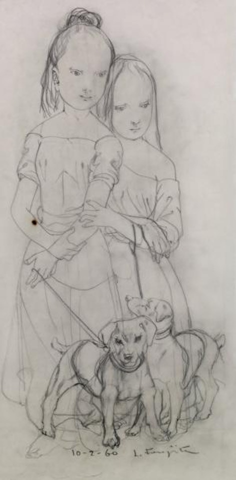 Deux fillettes aux chiens by Leonard Tsuguharu Foujita