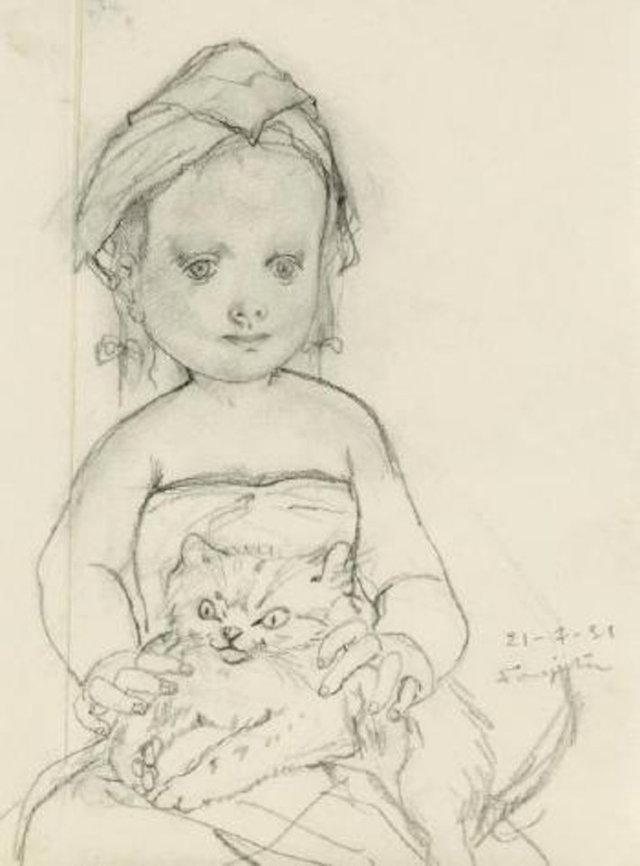 Petite fille et son chat espiegle by Leonard Tsuguharu Foujita