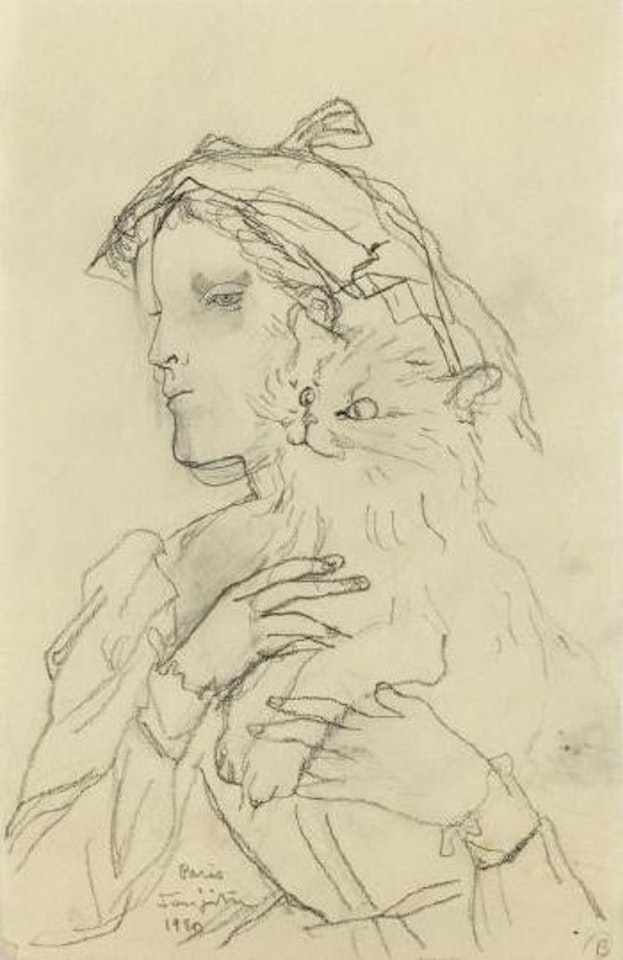 Jeune femme au chat by Leonard Tsuguharu Foujita