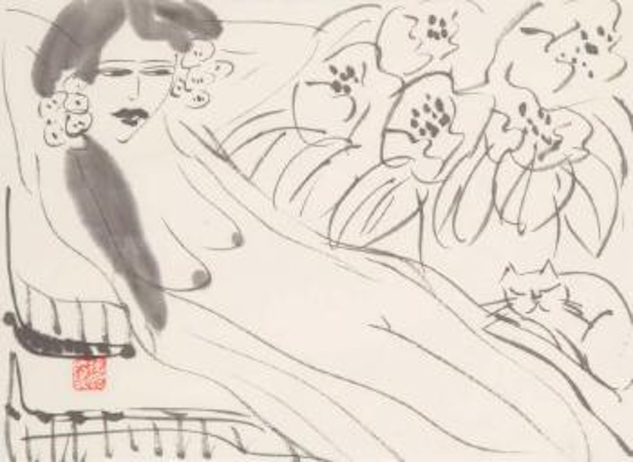 Nu couché avec chat by Walasse Ting