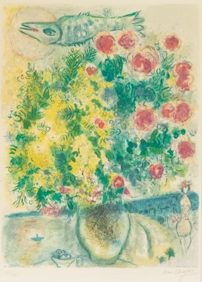 Roses And Mimosa (M. Cs 29) by Marc Chagall by Charles Sorlier