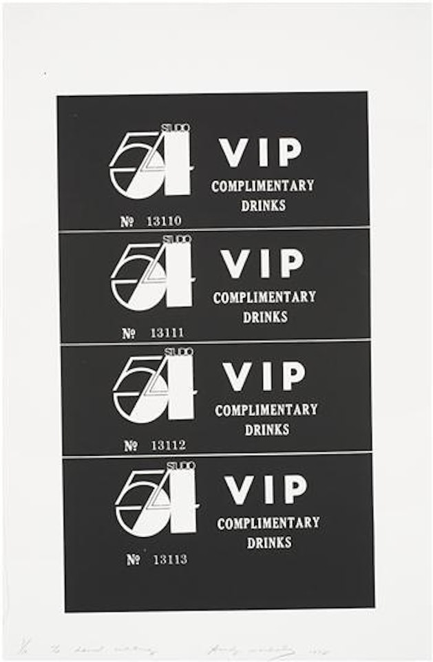 Studio 54 Complimentary Drink Invitation by Andy Warhol