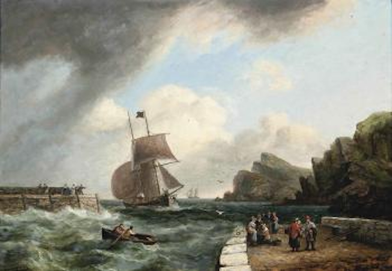 A freshening breeze off the entrance to the harbour at Teignmouth, Devon by Thomas Luny