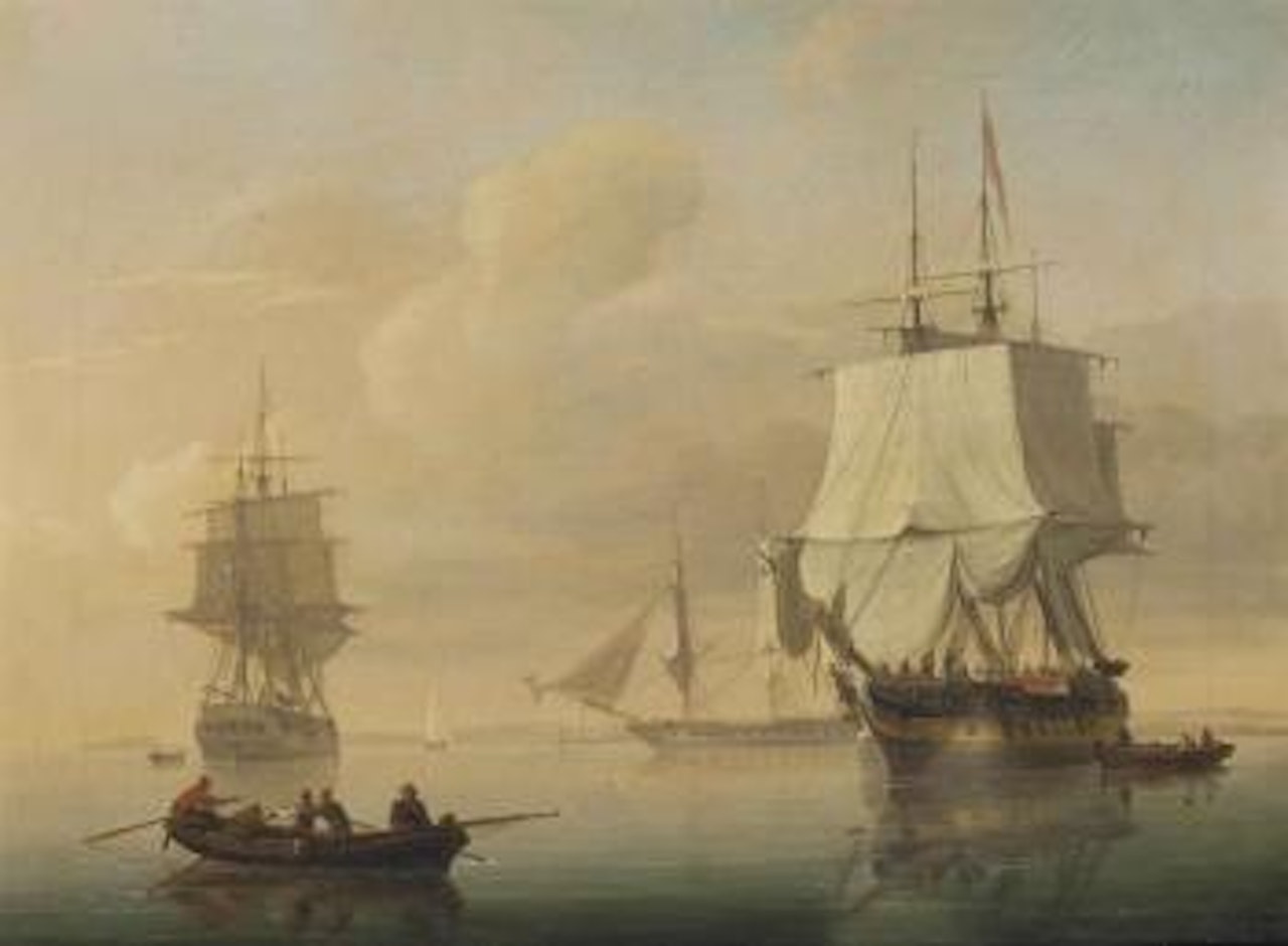Merchantmen drifting in light airs off Avonmouth, Bristol by Joseph Walter Of Bristol