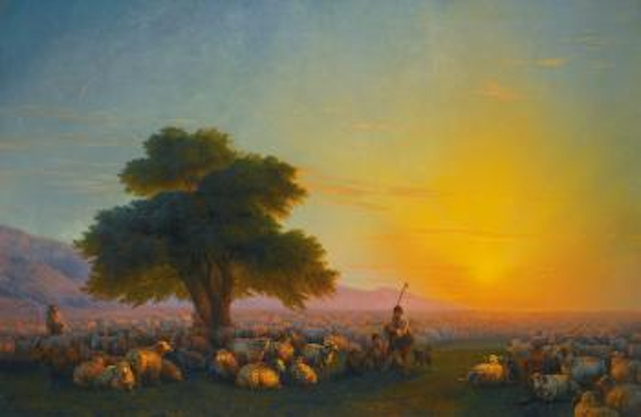 Shepherds With Their Flock At Sunset by Ivan Konstantinovich Aivazovsky