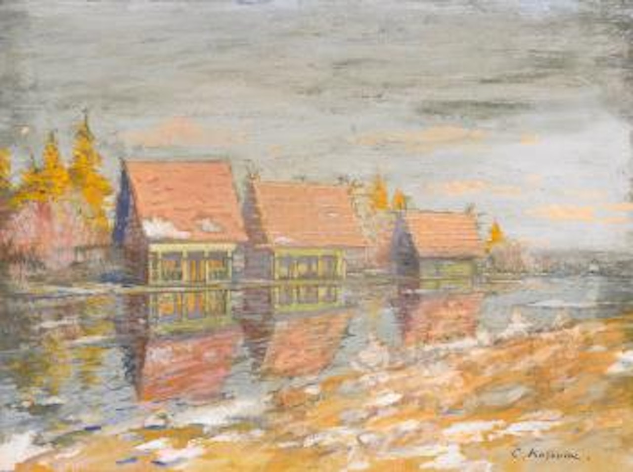 Dachas On The River Bank by Konstantin Alekseevich Korovin