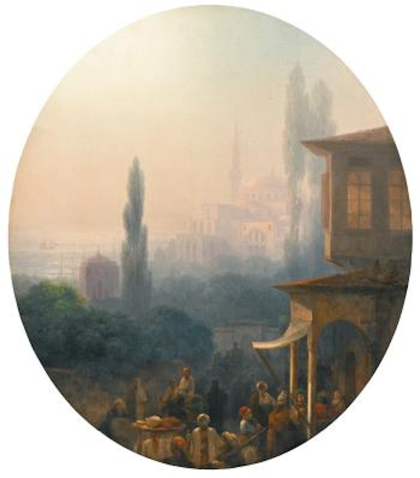 A Market Scene In Constantinople, With The Hagia Sophia Beyond by Ivan Konstantinovich Aivazovsky
