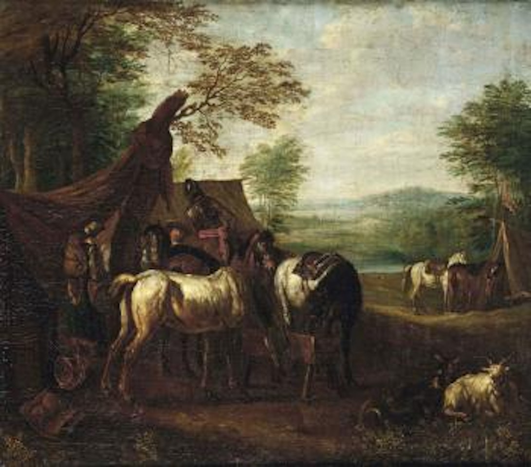 A cavalry setting up camp by Pieter van Bloemen