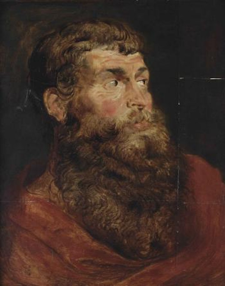 A 'tronie' of a bearded man in a red robe: a sketch by Peter Paul Rubens