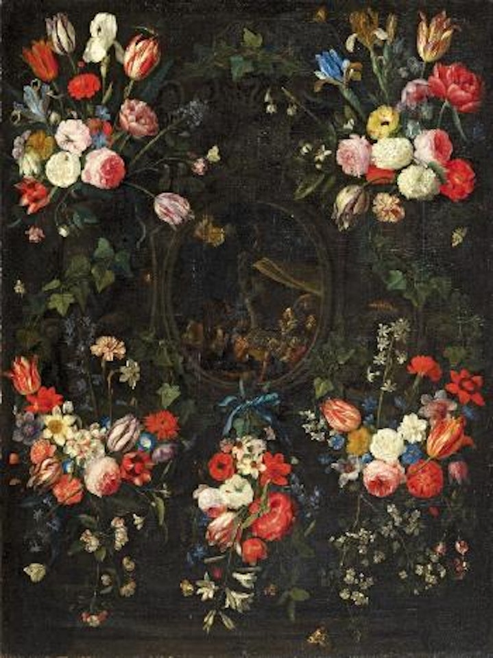 Blumengirlande Mit Der Verkündigung An Die Hirten by Jan Van Kessel The Elder