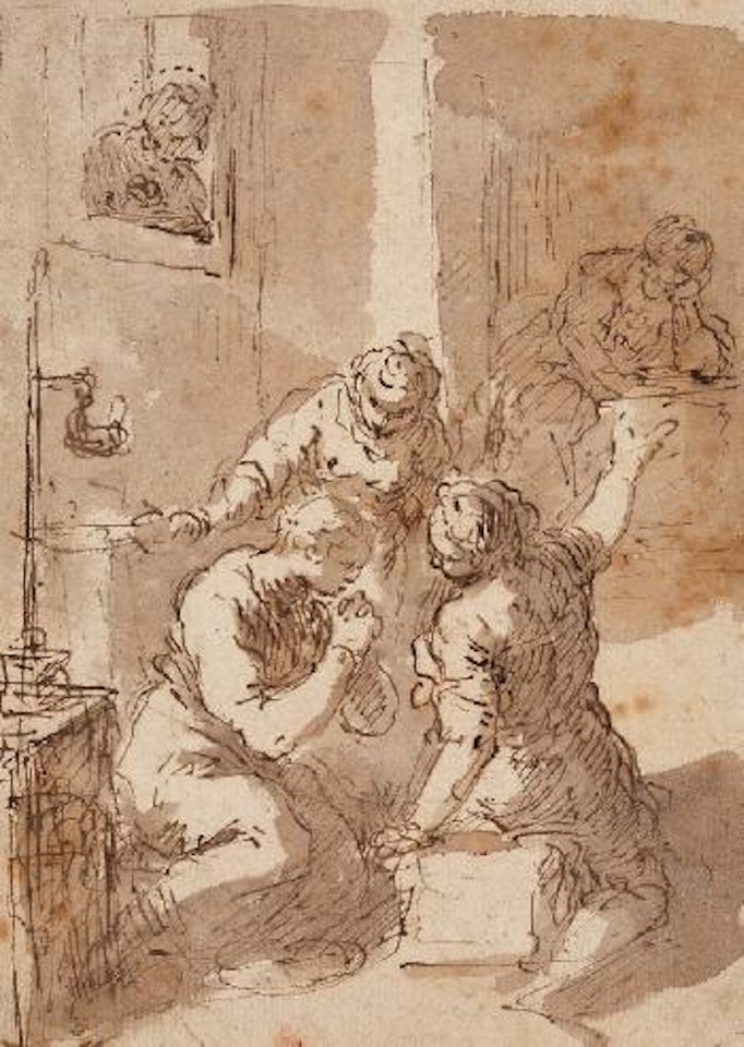 Drei Weibliche Figuren In Einem Innenraum (Martyriumsszene?) by Salvator Rosa