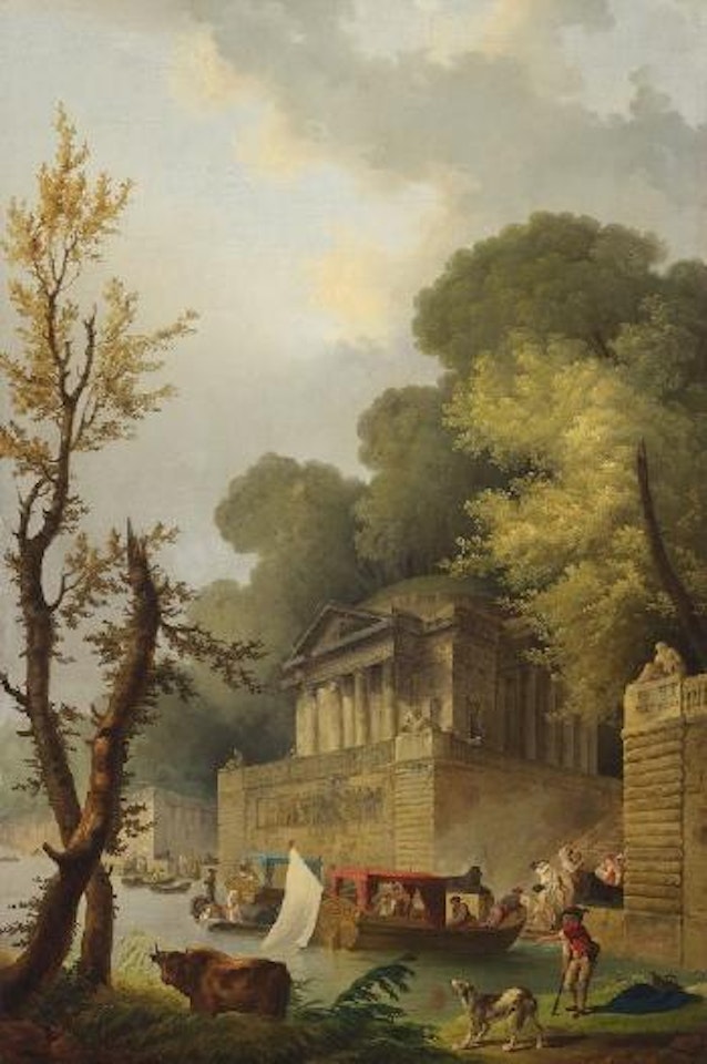 Capriccio Mit Antikem Tempel An Einem Kanal by Hubert Robert