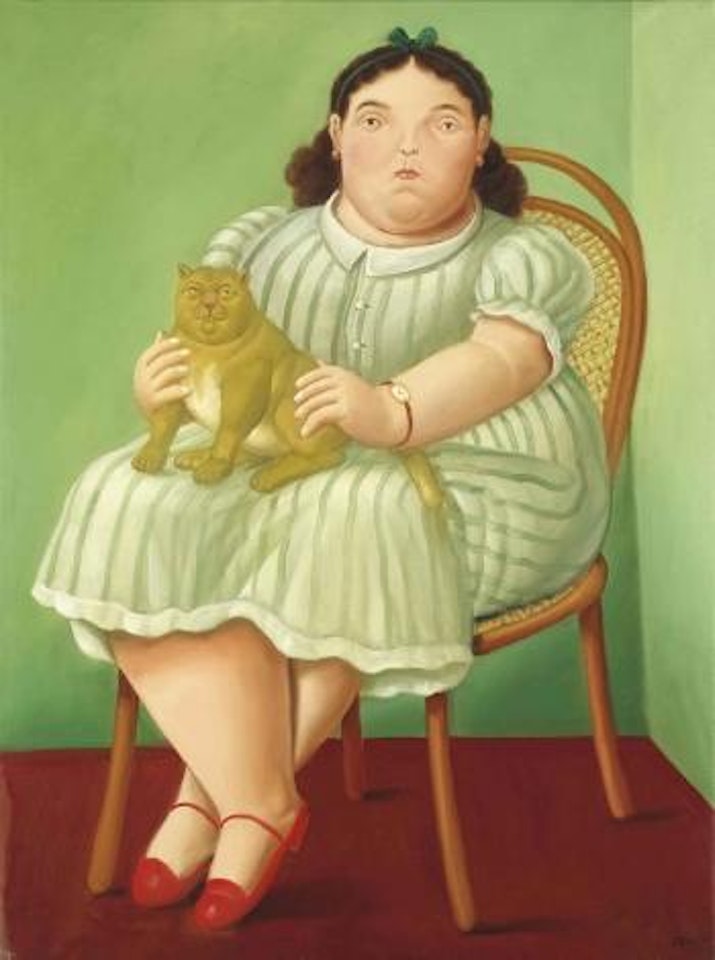Mujer sentada con gato by Fernando Botero