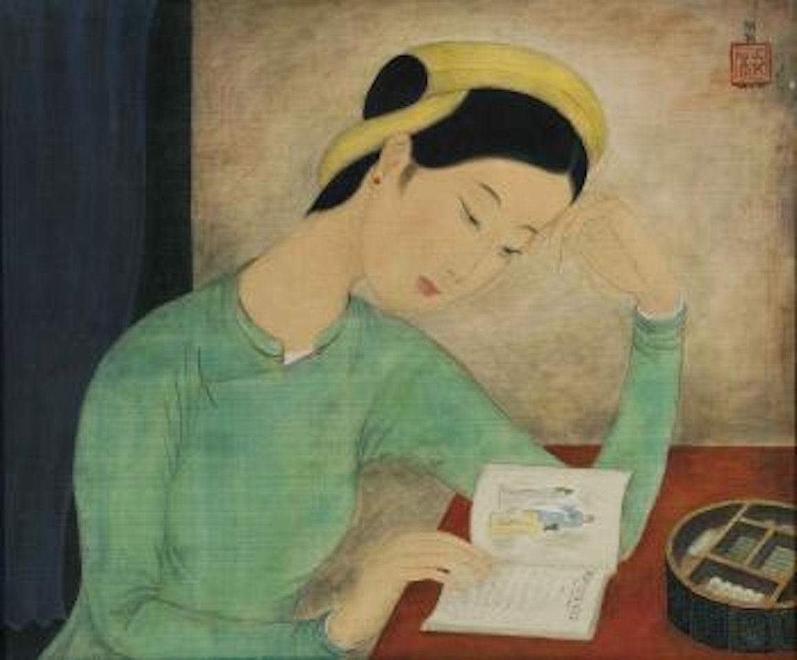 Lady Reading Kim Vân Kiêu by Mai Trung Thu