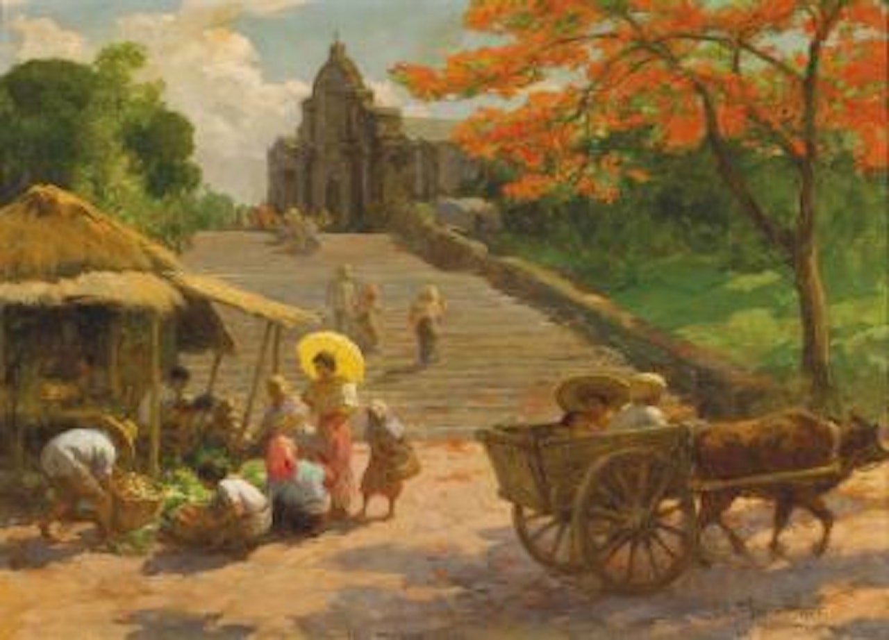 Sunday Morning in the Población by Fernando Amorsolo