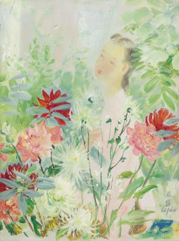 Young Girl with Flowers by Le Pho