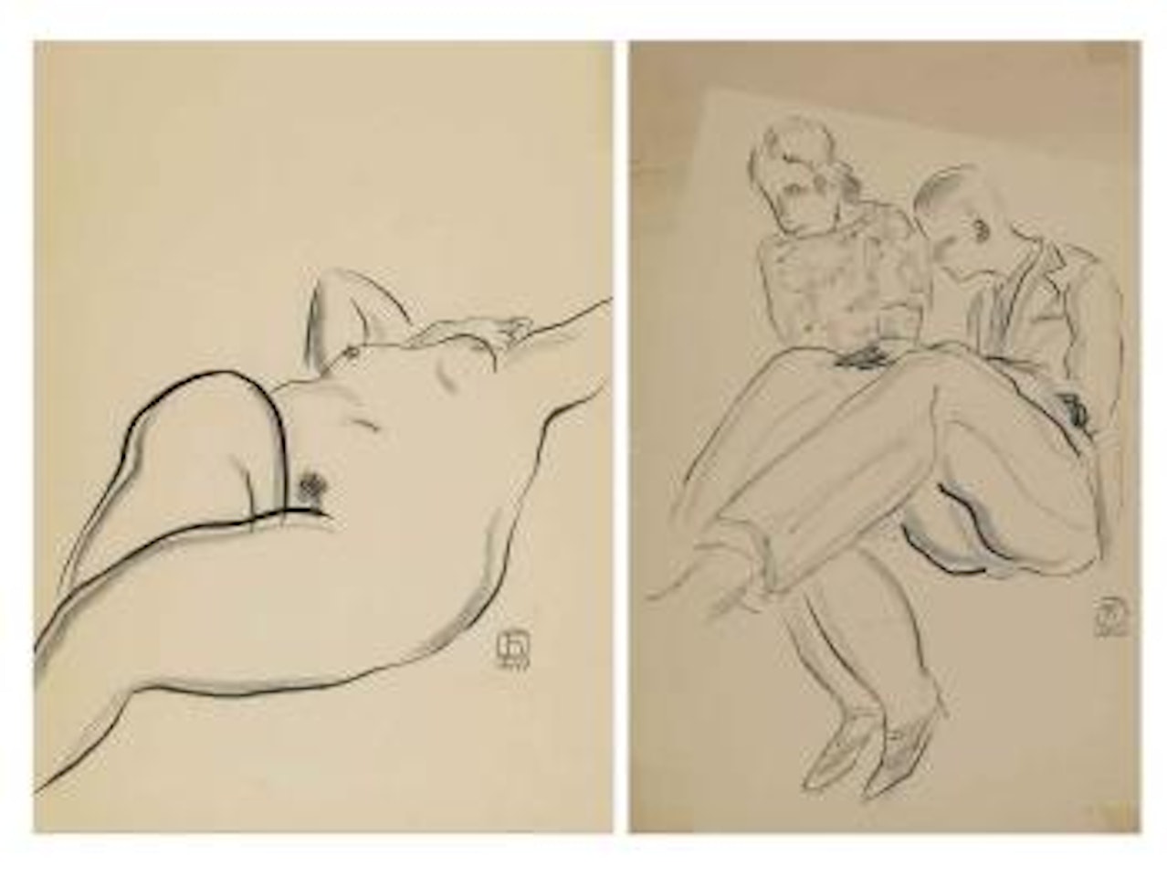 Lady Lying down; & A Couple by Sanyu