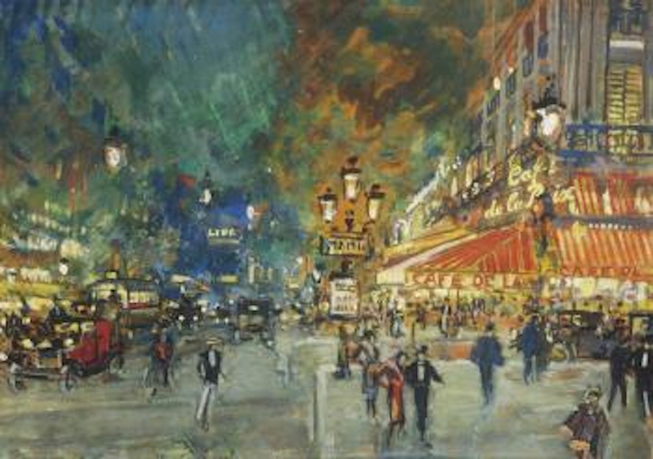 Place de l'Opera with Café de la Paix at night, Paris by Konstantin Alekseevich Korovin