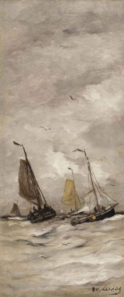Bomschuiten at sea by Hendrik-Willem Mesdag