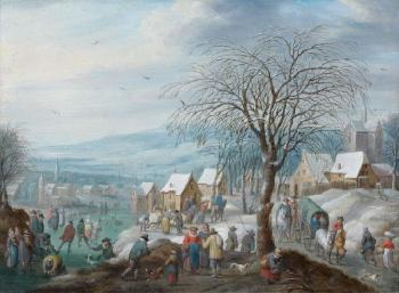 Paysage d'hiver animé de patineurs by Karel Beschey