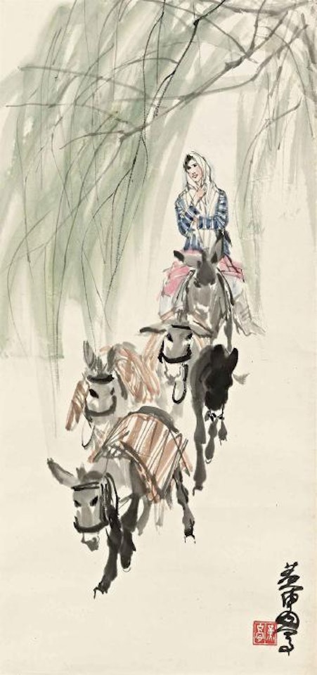 Lady with Donkeys by Huang Zhou